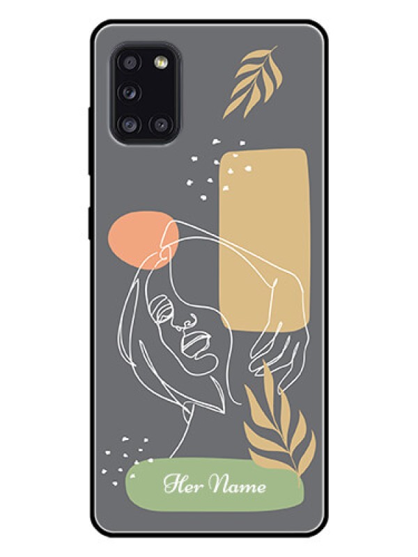 Custom Galaxy A31 Custom Glass Phone Case - Gazing Woman line art Design