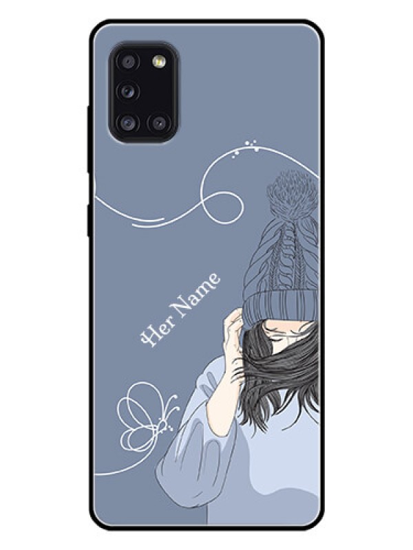 Custom Galaxy A31 Custom Glass Mobile Case - Girl in winter outfit Design