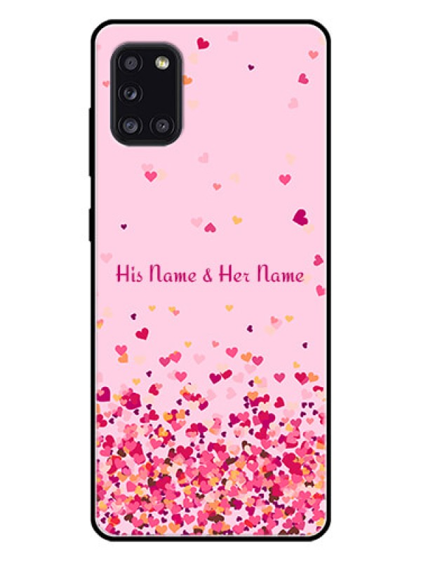 Custom Galaxy A31 Photo Printing on Glass Case - Floating Hearts Design