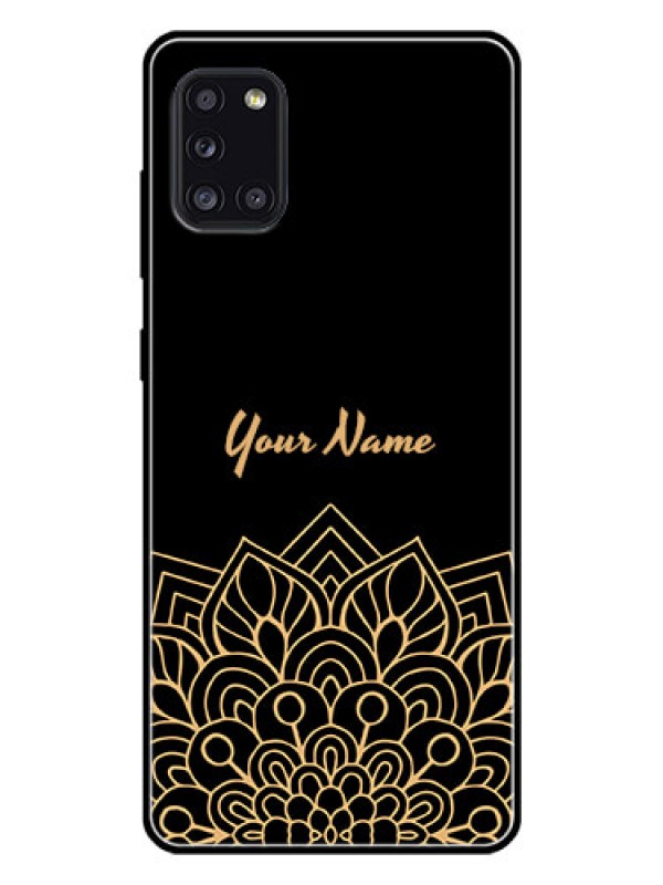 Custom Galaxy A31 Custom Glass Phone Case - Golden mandala Design
