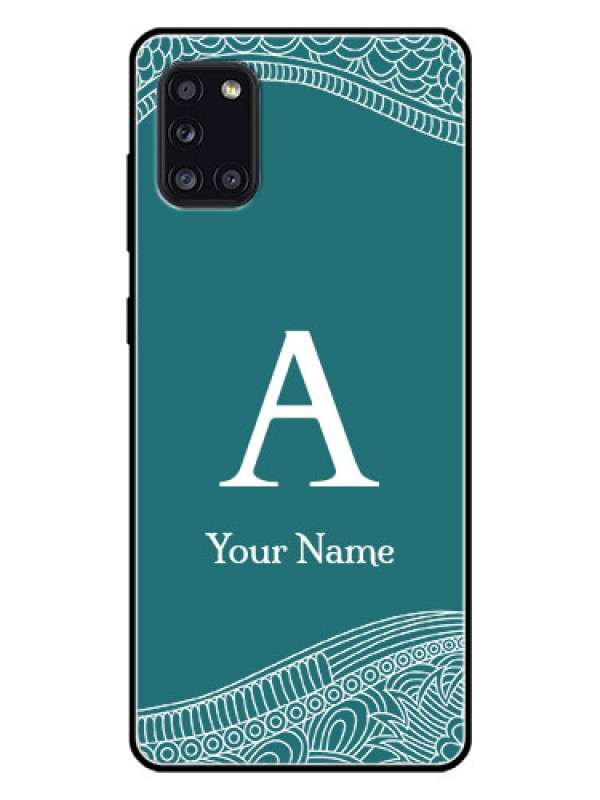Custom Galaxy A31 Personalized Glass Phone Case - line art pattern with custom name Design