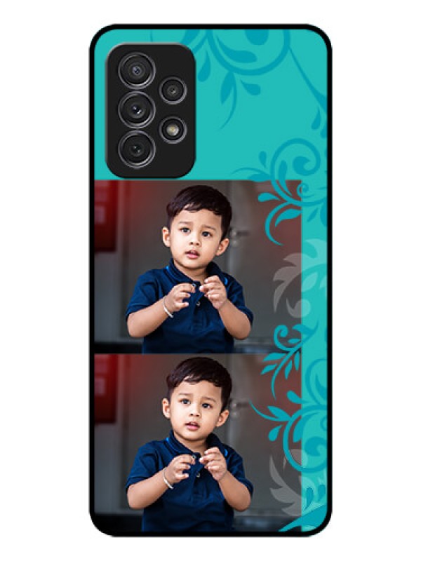 Custom Galaxy A32 Personalized Glass Phone Case - with Photo and Green Floral Design 