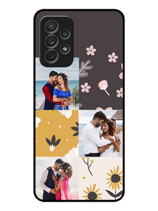 Custom Galaxy A32 Photo Printing on Glass Case - 3 Images with Floral Design