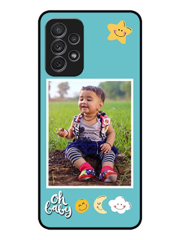 Custom Galaxy A32 Personalized Glass Phone Case - Smiley Kids Stars Design