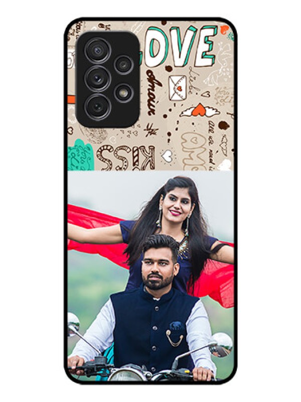 Custom Galaxy A32 Custom Glass Phone Case - Love Doodle Pattern 