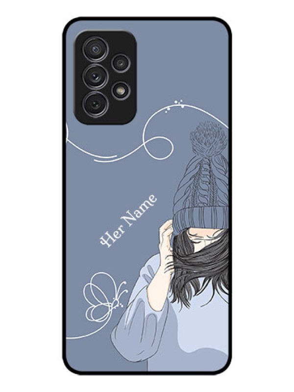 Custom Galaxy A32 Custom Glass Mobile Case - Girl in winter outfit Design