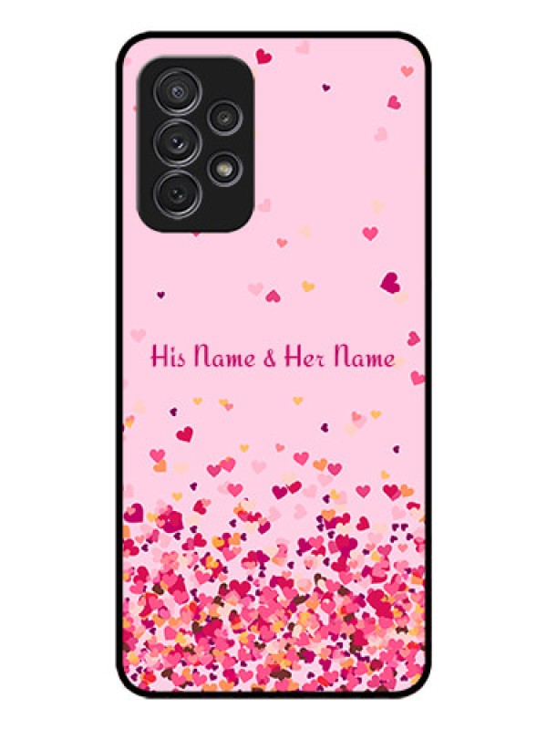 Custom Galaxy A32 Photo Printing on Glass Case - Floating Hearts Design