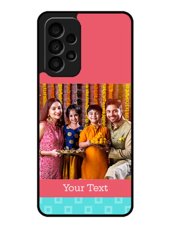 Custom Galaxy A33 5G Personalized Glass Phone Case - Peach & Blue Color Design