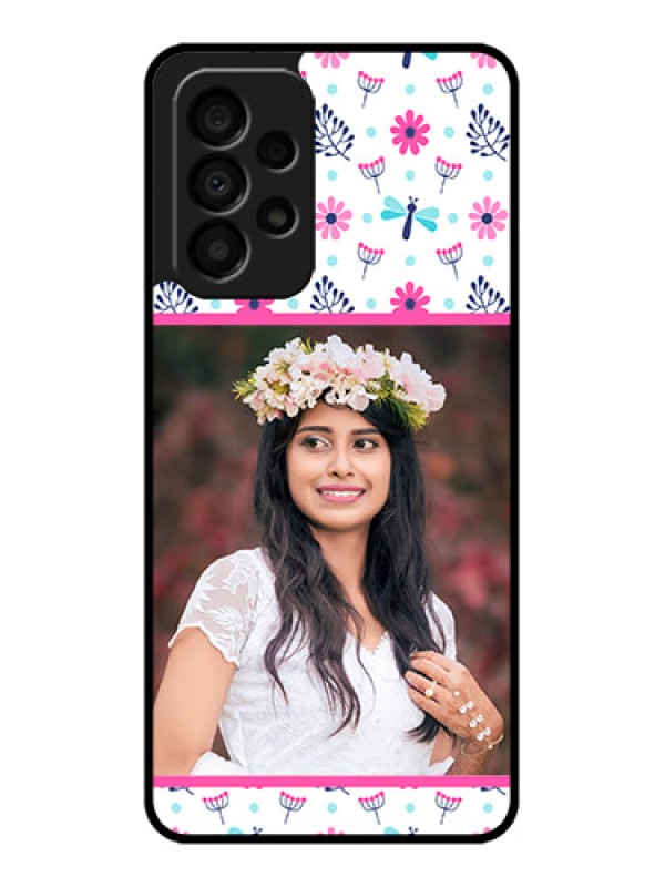Custom Galaxy A33 5G Photo Printing on Glass Case - Colorful Flower Design