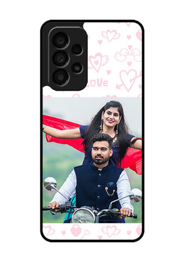 Galaxy A33 5G Custom Glass Mobile Case - Pink Flying Heart Design