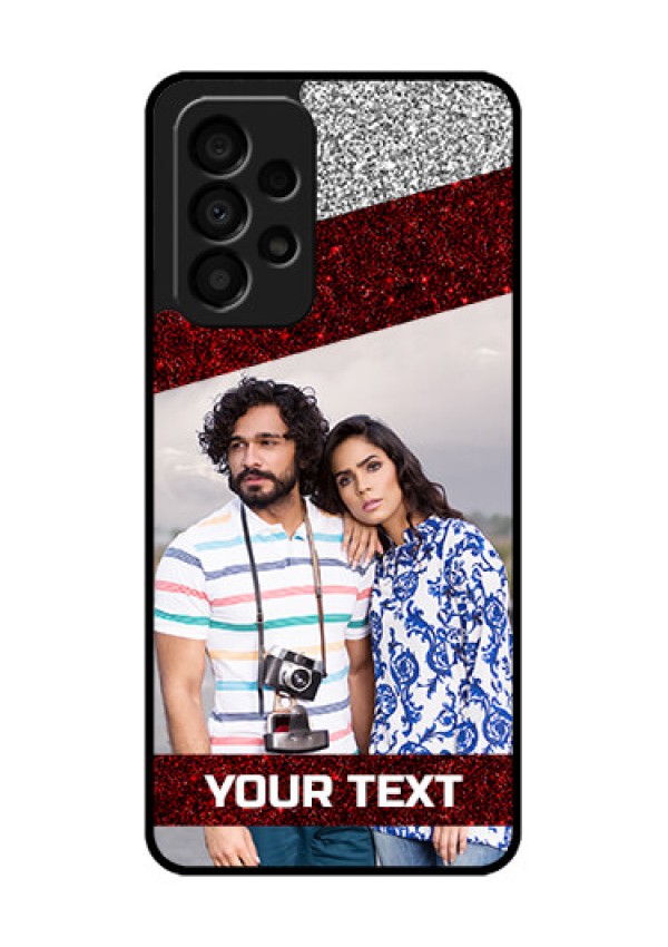 Galaxy A33 5G Personalized Glass Phone Case - Image Holder with Glitter Strip Design