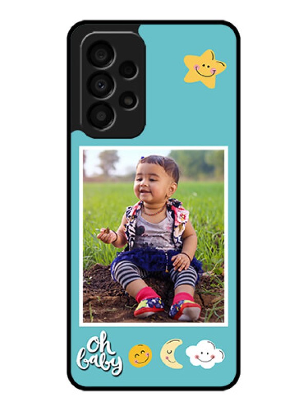 Custom Galaxy A33 5G Personalized Glass Phone Case - Smiley Kids Stars Design
