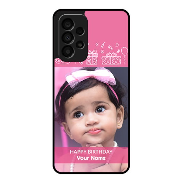 Galaxy A33 5G Photo Printing on Glass Case - with Birthday Line Art Design Galaxy A33 5G Photo Printing on Glass Case - with Birthday Line Art Design