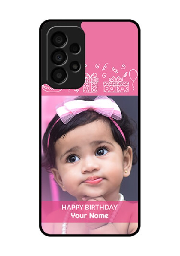 Galaxy A33 5G Photo Printing on Glass Case - with Birthday Line Art Design