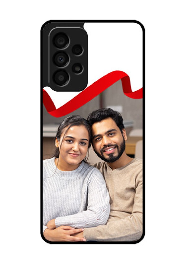 Galaxy A33 5G Photo Printing on Glass Case - Red Ribbon Frame Design