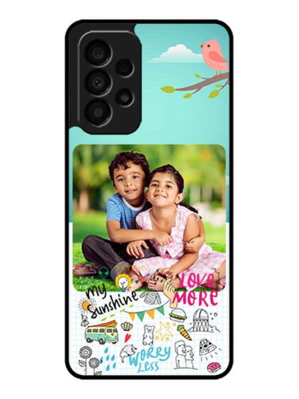Custom Galaxy A33 5G Photo Printing on Glass Case - Doodle love Design