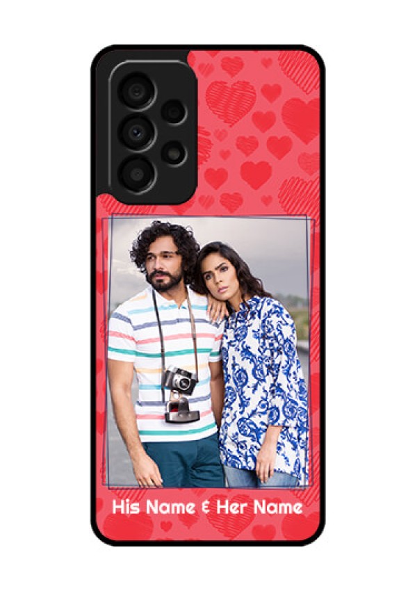 Galaxy A33 5G Photo Printing on Glass Case - with Red Heart Symbols Design