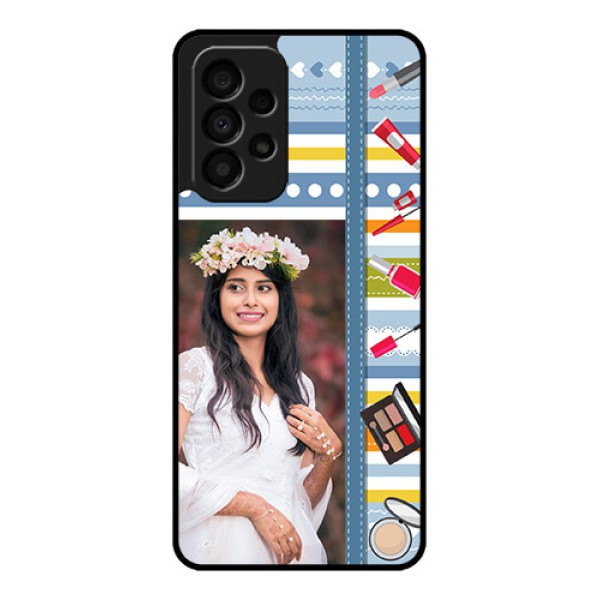 Galaxy A33 5G Personalized Glass Phone Case - Makeup Icons Design