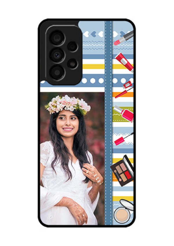 Galaxy A33 5G Personalized Glass Phone Case - Makeup Icons Design