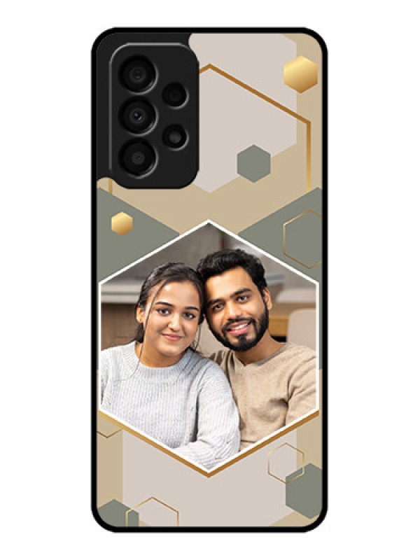 Custom Galaxy A33 5G Photo Printing on Glass Case - Stylish Hexagon Pattern Design