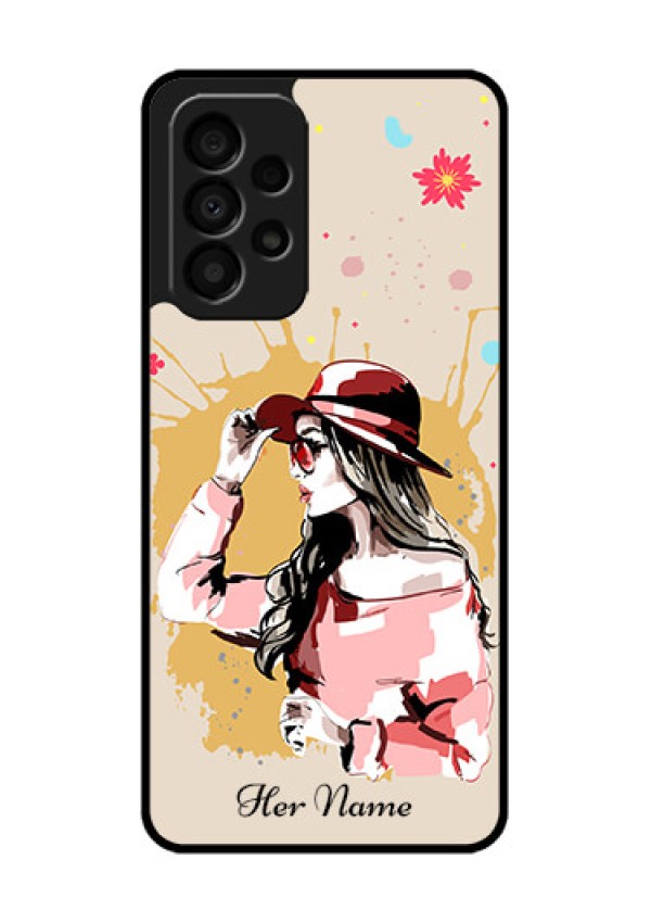Galaxy A33 5G Photo Printing on Glass Case - Women with pink hat Design