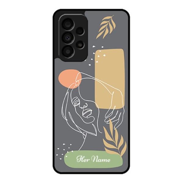 Galaxy A33 5G Custom Glass Phone Case - Gazing Woman line art Design Galaxy A33 5G Custom Glass Phone Case - Gazing Woman line art Design