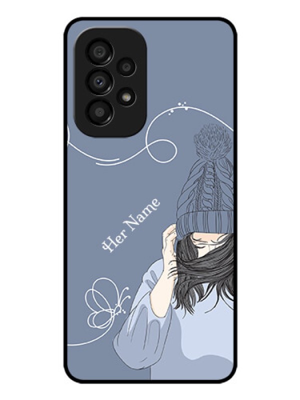 Custom Galaxy A33 5G Custom Glass Mobile Case - Girl in winter outfit Design