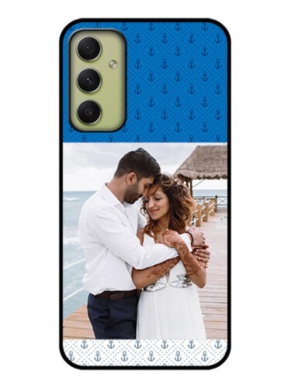 Custom Galaxy A34 5G Photo Printing on Glass Case - Blue Anchors Design