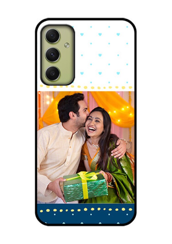 Galaxy A34 5G Personalized Glass Phone Case - White and Blue Abstract Design