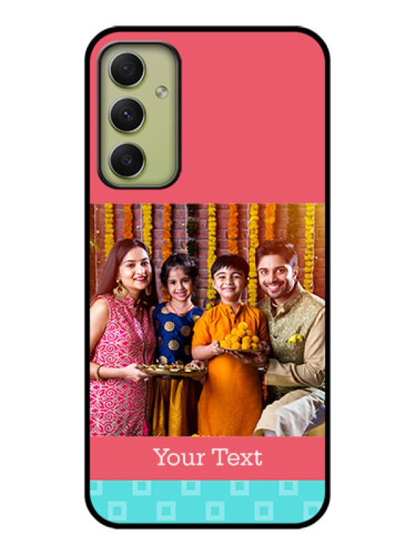 Custom Galaxy A34 5G Personalized Glass Phone Case - Peach & Blue Color Design