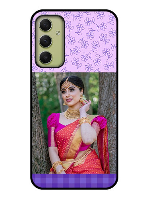 Custom Galaxy A34 5G Custom Glass Phone Case - Purple Floral Design