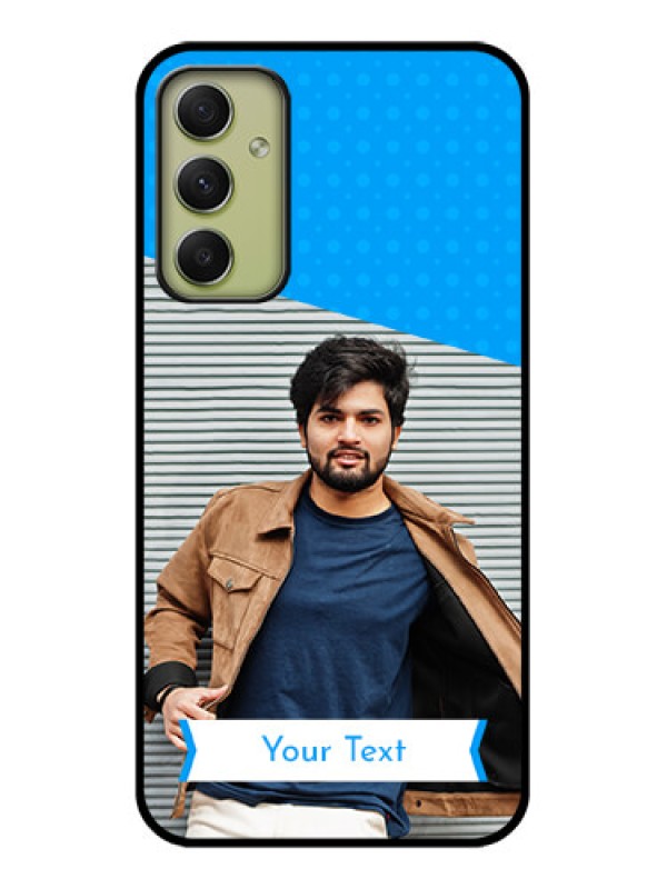 Custom Galaxy A34 5G Photo Printing on Glass Case - Simple Blue Color Design