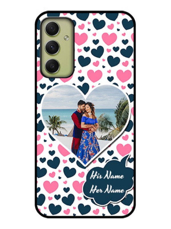 Custom Galaxy A34 5G Custom Glass Phone Case - Pink & Blue Heart Design