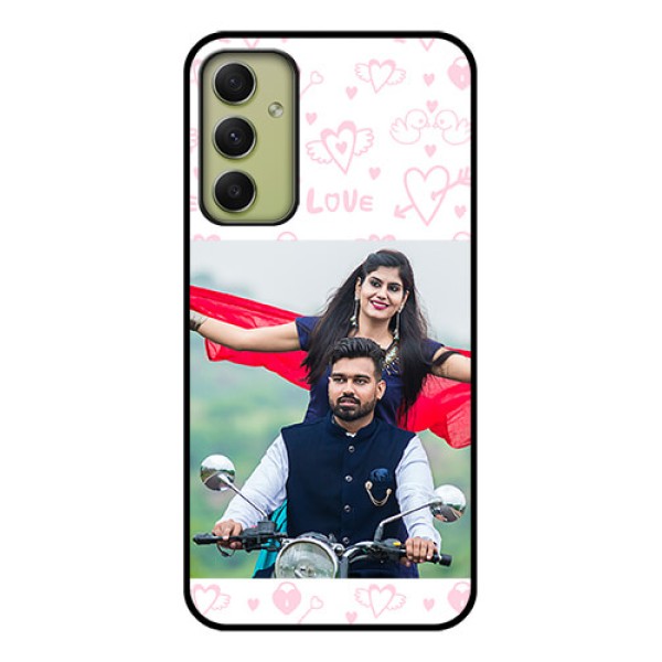 Galaxy A34 5G Custom Glass Mobile Case - Pink Flying Heart Design