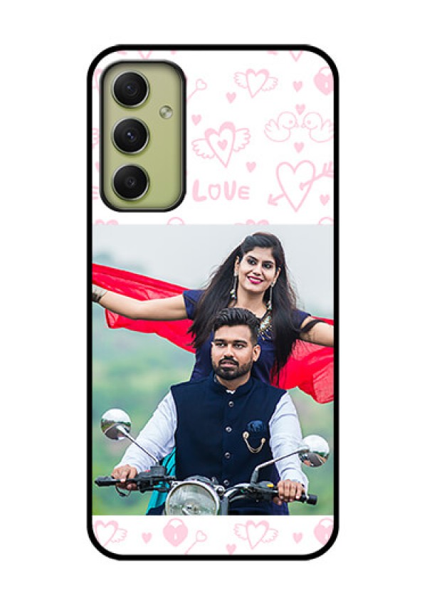 Galaxy A34 5G Custom Glass Mobile Case - Pink Flying Heart Design
