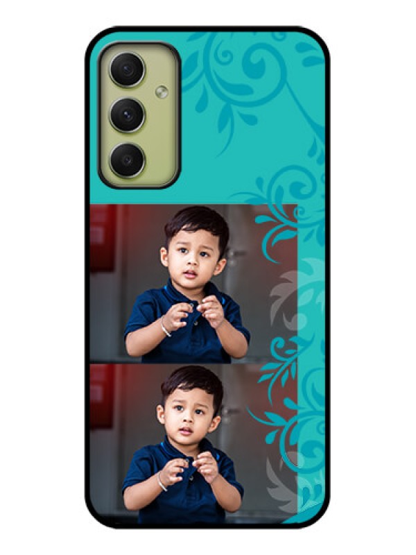 Custom Galaxy A34 5G Personalized Glass Phone Case - with Photo and Green Floral Design