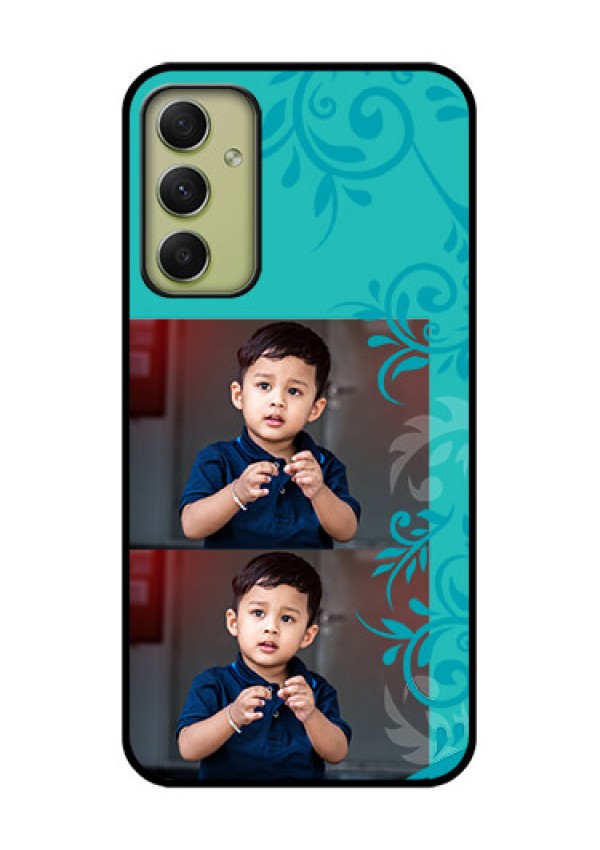 Galaxy A34 5G Personalized Glass Phone Case - with Photo and Green Floral Design