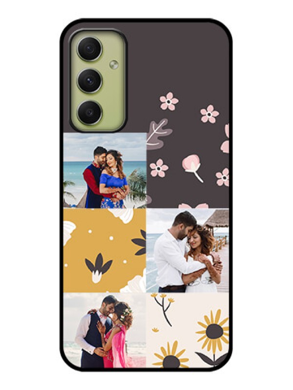 Custom Galaxy A34 5G Photo Printing on Glass Case - 3 Images with Floral Design