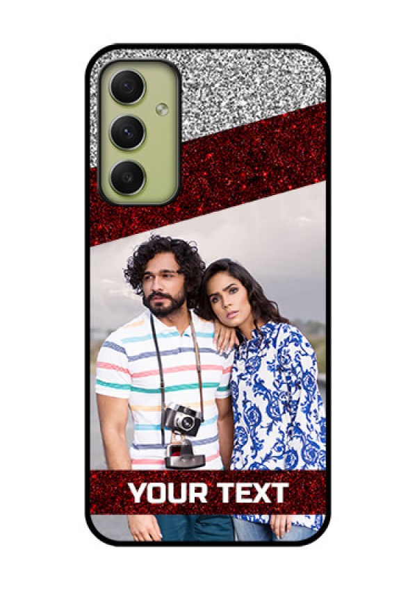 Galaxy A34 5G Personalized Glass Phone Case - Image Holder with Glitter Strip Design