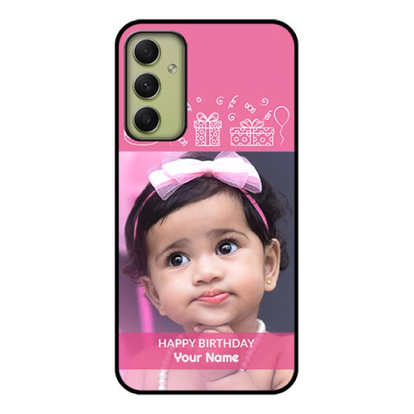 Galaxy A34 5G Photo Printing on Glass Case - with Birthday Line Art Design Galaxy A34 5G Photo Printing on Glass Case - with Birthday Line Art Design