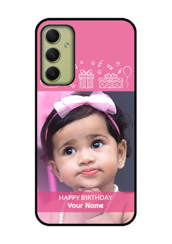 Galaxy A34 5G Photo Printing on Glass Case - with Birthday Line Art Design