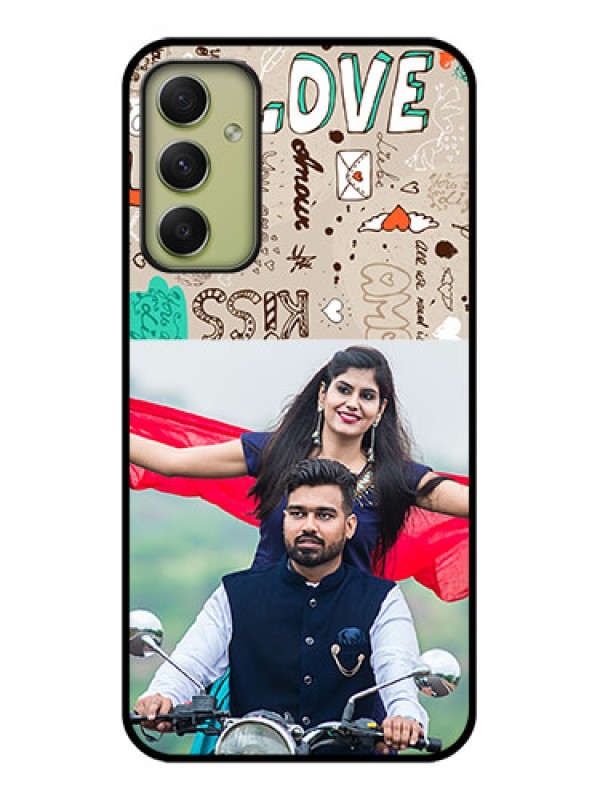 Custom Galaxy A34 5G Custom Glass Phone Case - Love Doodle Pattern