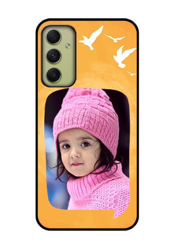 Galaxy A34 5G Personalized Glass Phone Case - Water Color Design with Bird Icons
