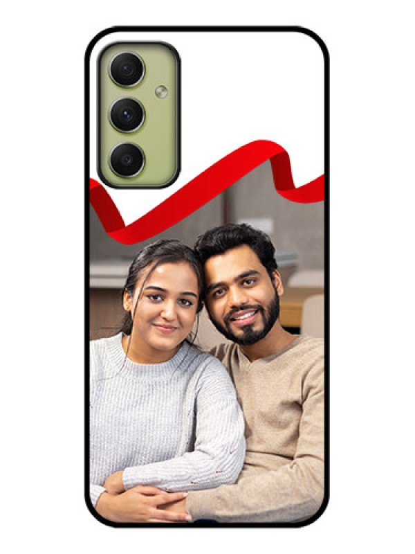 Custom Galaxy A34 5G Photo Printing on Glass Case - Red Ribbon Frame Design