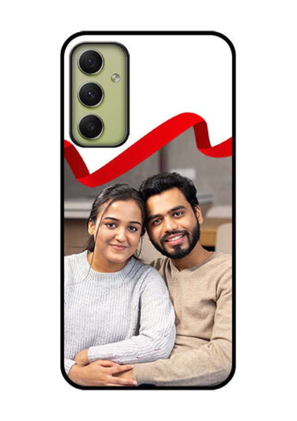 Galaxy A34 5G Photo Printing on Glass Case - Red Ribbon Frame Design