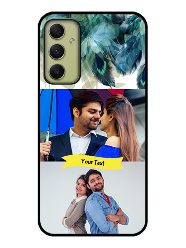 Custom Galaxy A34 5G Personalized Glass Phone Case - Image with Boho Peacock Feather Design