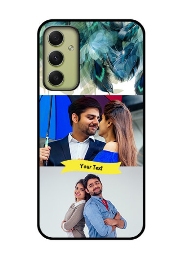 Galaxy A34 5G Personalized Glass Phone Case - Image with Boho Peacock Feather Design