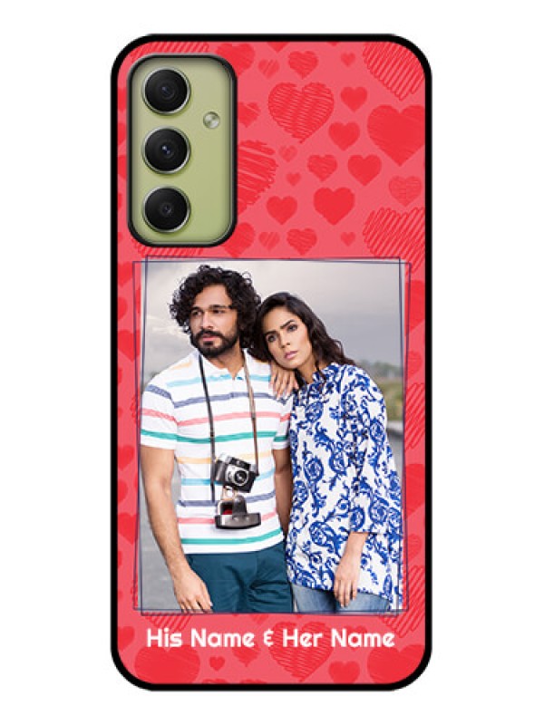Custom Galaxy A34 5G Photo Printing on Glass Case - with Red Heart Symbols Design