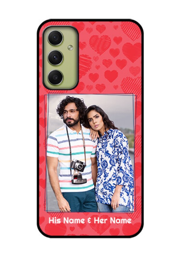 Galaxy A34 5G Photo Printing on Glass Case - with Red Heart Symbols Design