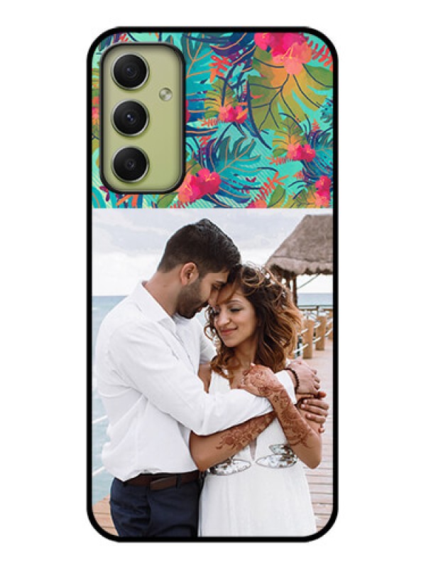 Custom Galaxy A34 5G Photo Printing on Glass Case - Watercolor Floral Design